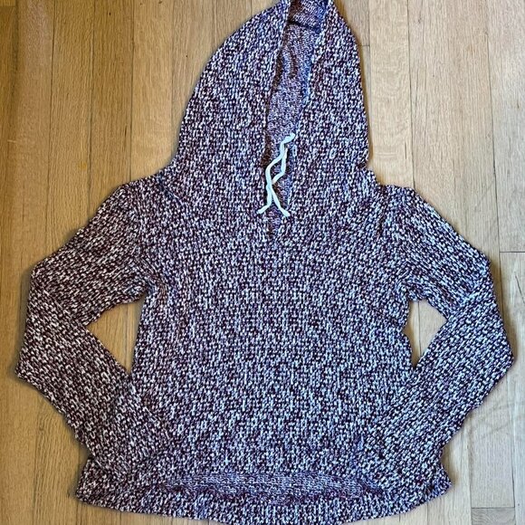 Cozy LA Hearts Small Maroon/White Knitted Relaxed Fit Hoodie - Picture 2 of 6